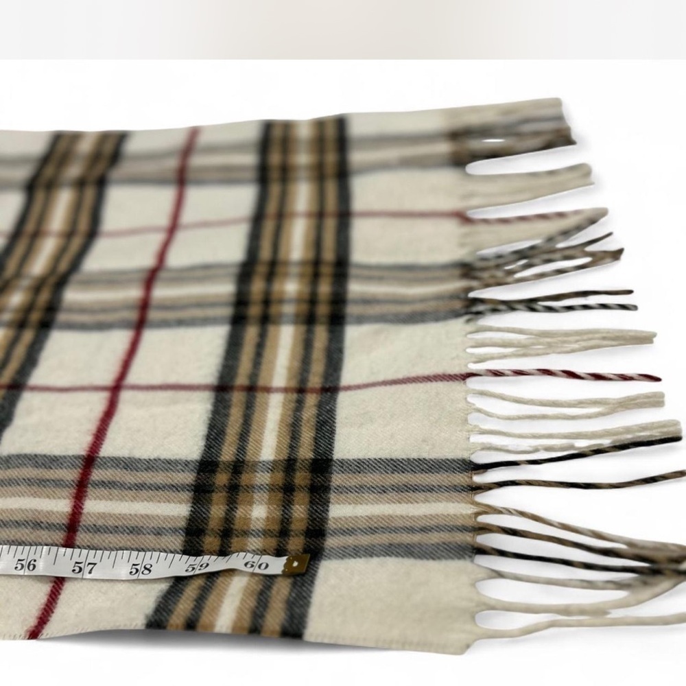 IV. Fraas Cashmink Wide Check Plaid Fringe Unisex Scarf Cream Black Burgundy - Picture 4 of 6